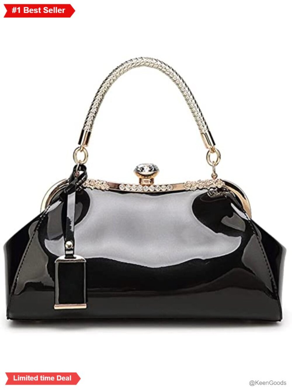 Glossy Faux Patent Leather Top Handle Satchel Evening Crossbody Purse